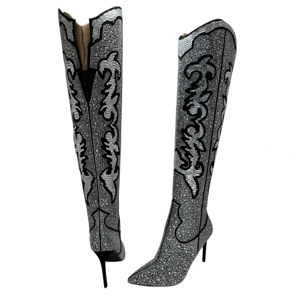 INC Iresa4 Rhinestone Crusted Western Style OTK Heeled Womens Boots Size 9M - Picture 11 of 15